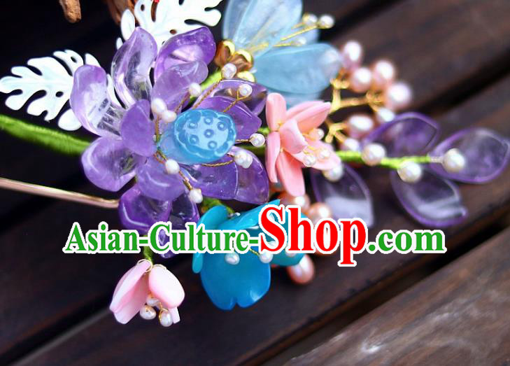 Chinese Traditional Hanfu Headdress Ancient Princess Amethyst Lotus Hairpin Chinese Traditional Hanfu Headdress Ancient Princess Amethyst Lotus Hairpin