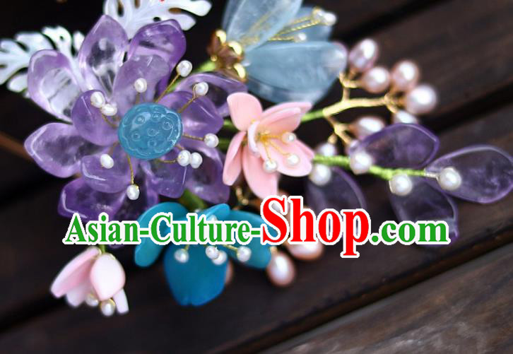 Chinese Traditional Hanfu Headdress Ancient Princess Amethyst Lotus Hairpin Chinese Traditional Hanfu Headdress Ancient Princess Amethyst Lotus Hairpin
