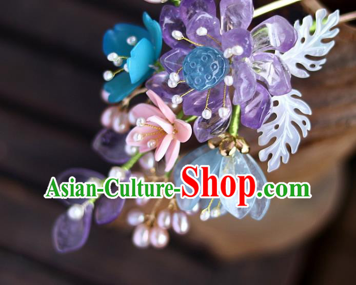 Chinese Traditional Hanfu Headdress Ancient Princess Amethyst Lotus Hairpin Chinese Traditional Hanfu Headdress Ancient Princess Amethyst Lotus Hairpin