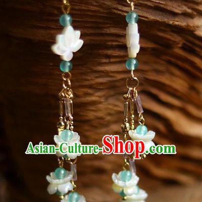 China Traditional Song Dynasty Shell Lotus Tassel Earrings Handmade Ancient Princess Ear Accessories