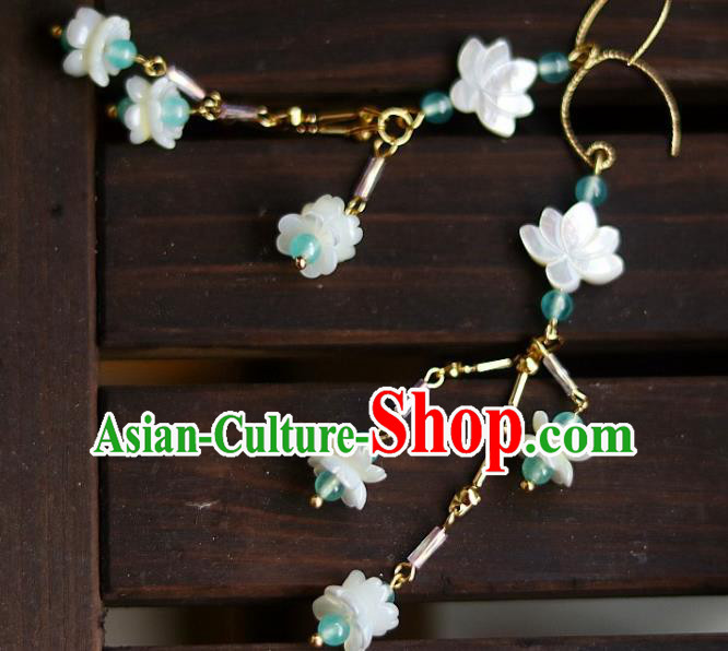 China Traditional Song Dynasty Shell Lotus Tassel Earrings Handmade Ancient Princess Ear Accessories China Traditional Song Dynasty Shell Lotus Tassel Earrings Handmade Ancient Princess Ear Accessories