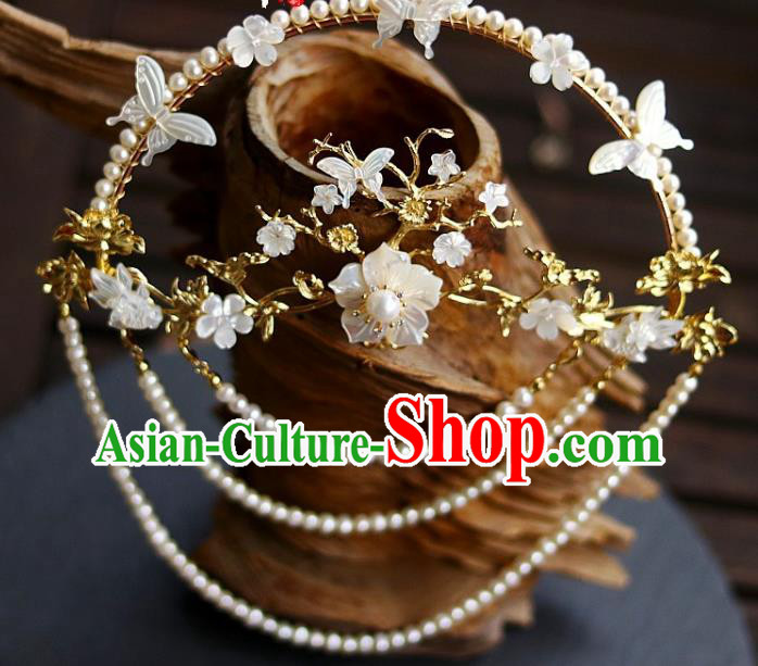 Chinese Ancient Empress Back Hairpin Traditional Ming Dynasty Court Woman Pearls Tassel Hair Crown Chinese Ancient Empress Back Hairpin Traditional Ming Dynasty Court Woman Pearls Tassel Hair Crown