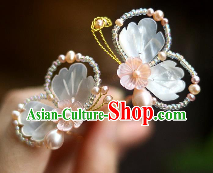 Chinese Ancient Princess Shell Butterfly Hairpin Traditional Song Dynasty Pearls Hair Stick Chinese Ancient Princess Shell Butterfly Hairpin Traditional Song Dynasty Pearls Hair Stick