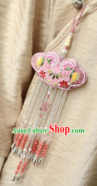 Chinese National Beads Tassel Pendant Classical Qipao Dress Embroidered Pink Sachet Brooch Chinese National Beads Tassel Pendant Classical Qipao Dress Embroidered Pink Sachet Brooch