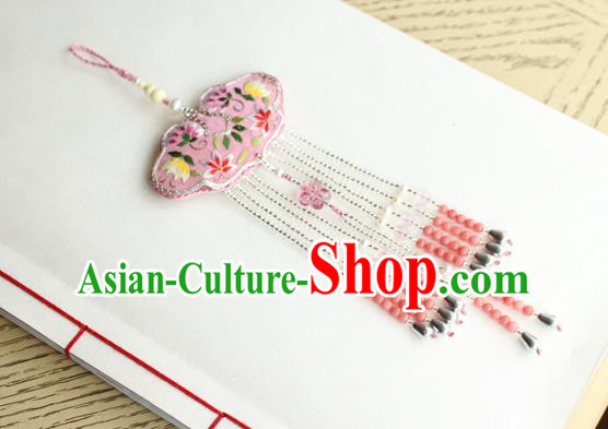 Chinese National Beads Tassel Pendant Classical Qipao Dress Embroidered Pink Sachet Brooch Chinese National Beads Tassel Pendant Classical Qipao Dress Embroidered Pink Sachet Brooch