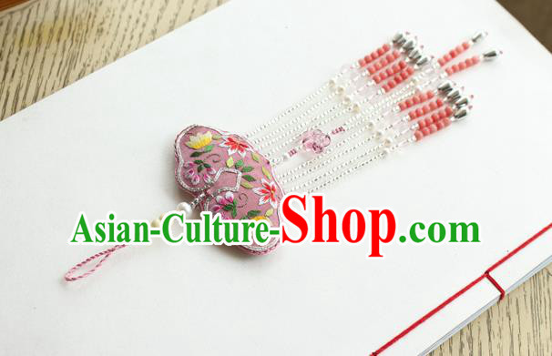 Chinese National Beads Tassel Pendant Classical Qipao Dress Embroidered Pink Sachet Brooch Chinese National Beads Tassel Pendant Classical Qipao Dress Embroidered Pink Sachet Brooch