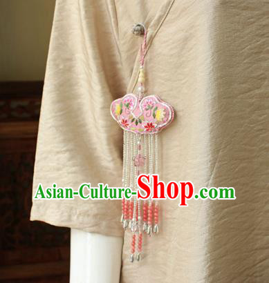 Chinese National Beads Tassel Pendant Classical Qipao Dress Embroidered Pink Sachet Brooch Chinese National Beads Tassel Pendant Classical Qipao Dress Embroidered Pink Sachet Brooch