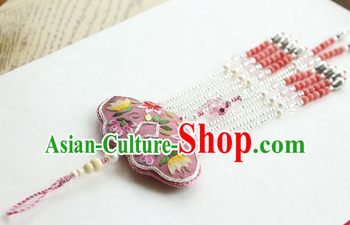 Chinese National Beads Tassel Pendant Classical Qipao Dress Embroidered Pink Sachet Brooch Chinese National Beads Tassel Pendant Classical Qipao Dress Embroidered Pink Sachet Brooch