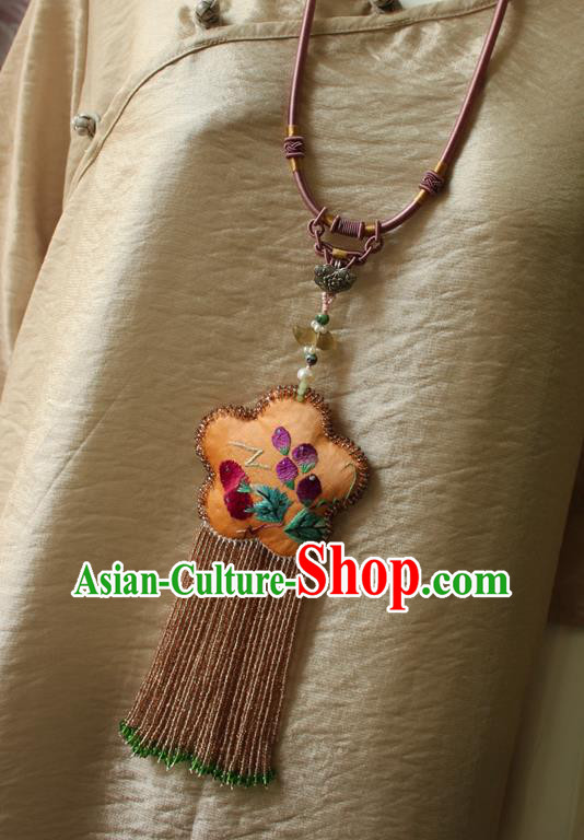 China Handmade Embroidered Sachet Necklet Accessories Traditional Cheongsam Beads Long Tassel Necklace China Handmade Embroidered Sachet Necklet Accessories Traditional Cheongsam Beads Long Tassel Necklace