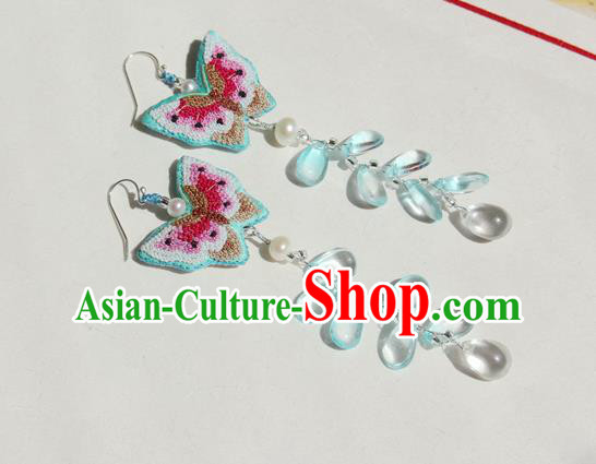 China Classical Cheongsam Tassel Ear Jewelry Handmade National Embroidered Butterfly Earrings China Classical Cheongsam Tassel Ear Jewelry Handmade National Embroidered Butterfly Earrings