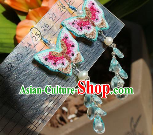 China Classical Cheongsam Tassel Ear Jewelry Handmade National Embroidered Butterfly Earrings China Classical Cheongsam Tassel Ear Jewelry Handmade National Embroidered Butterfly Earrings
