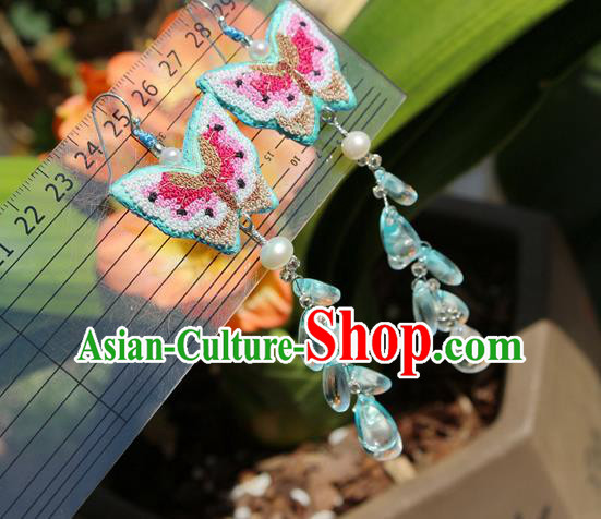 China Classical Cheongsam Tassel Ear Jewelry Handmade National Embroidered Butterfly Earrings China Classical Cheongsam Tassel Ear Jewelry Handmade National Embroidered Butterfly Earrings
