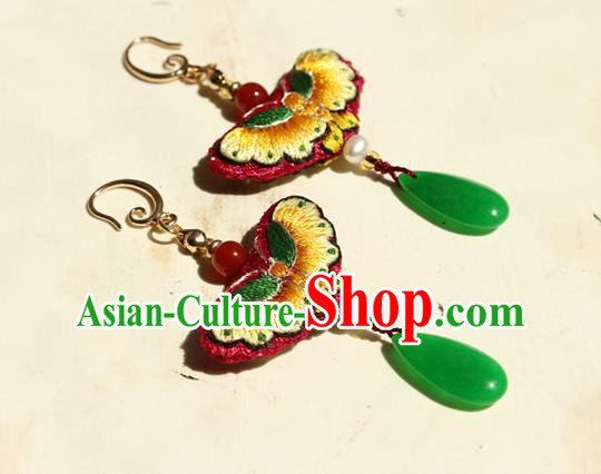 China Classical Cheongsam Embroidered Butterfly Ear Jewelry Handmade National Pearl Jade Earrings China Classical Cheongsam Embroidered Butterfly Ear Jewelry Handmade National Pearl Jade Earrings