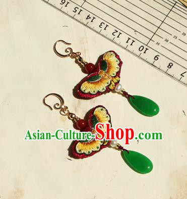 China Classical Cheongsam Embroidered Butterfly Ear Jewelry Handmade National Pearl Jade Earrings China Classical Cheongsam Embroidered Butterfly Ear Jewelry Handmade National Pearl Jade Earrings