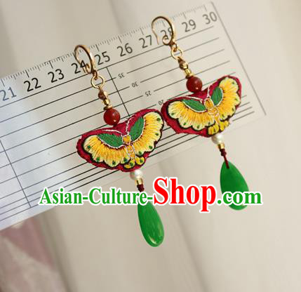 China Classical Cheongsam Embroidered Butterfly Ear Jewelry Handmade National Pearl Jade Earrings China Classical Cheongsam Embroidered Butterfly Ear Jewelry Handmade National Pearl Jade Earrings