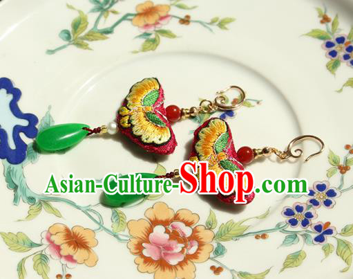 China Classical Cheongsam Embroidered Butterfly Ear Jewelry Handmade National Pearl Jade Earrings China Classical Cheongsam Embroidered Butterfly Ear Jewelry Handmade National Pearl Jade Earrings