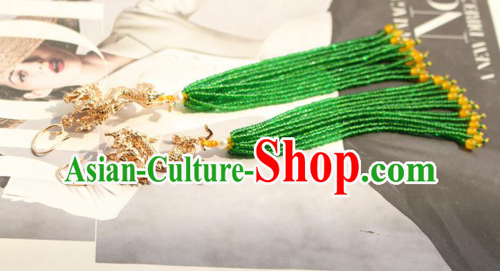 China Classical Cheongsam Golden Dragon Ear Jewelry Handmade National Green Beads Tassel Earrings China Classical Cheongsam Golden Dragon Ear Jewelry Handmade National Green Beads Tassel Earrings