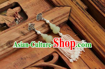 China Classical Cheongsam Beads Tassel Ear Jewelry Handmade National Jade Gourd Earrings China Classical Cheongsam Beads Tassel Ear Jewelry Handmade National Jade Gourd Earrings