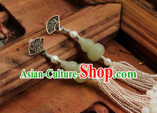 China Classical Cheongsam Beads Tassel Ear Jewelry Handmade National Jade Gourd Earrings China Classical Cheongsam Beads Tassel Ear Jewelry Handmade National Jade Gourd Earrings