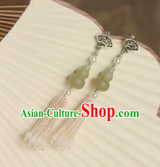 China Classical Cheongsam Beads Tassel Ear Jewelry Handmade National Jade Gourd Earrings China Classical Cheongsam Beads Tassel Ear Jewelry Handmade National Jade Gourd Earrings