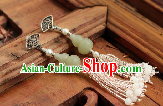 China Classical Cheongsam Beads Tassel Ear Jewelry Handmade National Jade Gourd Earrings China Classical Cheongsam Beads Tassel Ear Jewelry Handmade National Jade Gourd Earrings