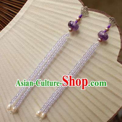 China Classical Cheongsam Pearls Tassel Ear Jewelry Handmade National Amethyst Earrings