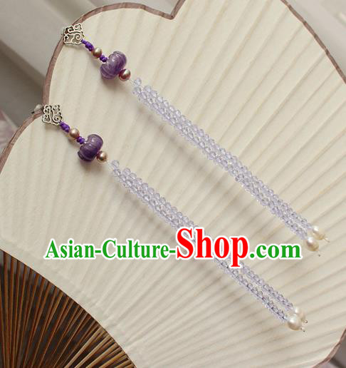 China Classical Cheongsam Pearls Tassel Ear Jewelry Handmade National Amethyst Earrings China Classical Cheongsam Pearls Tassel Ear Jewelry Handmade National Amethyst Earrings