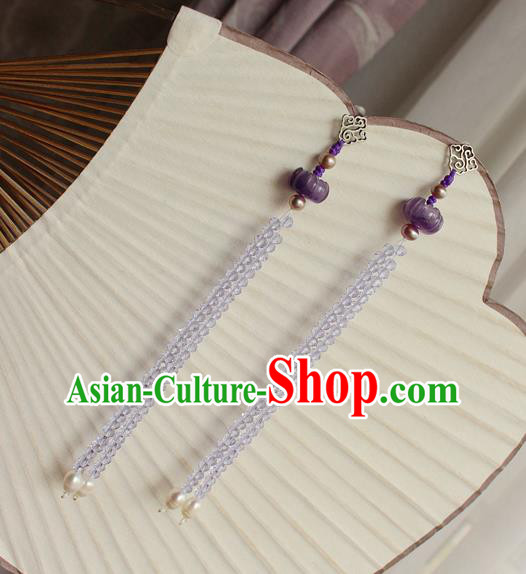 China Classical Cheongsam Pearls Tassel Ear Jewelry Handmade National Amethyst Earrings China Classical Cheongsam Pearls Tassel Ear Jewelry Handmade National Amethyst Earrings