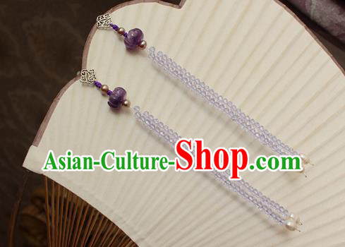 China Classical Cheongsam Pearls Tassel Ear Jewelry Handmade National Amethyst Earrings China Classical Cheongsam Pearls Tassel Ear Jewelry Handmade National Amethyst Earrings