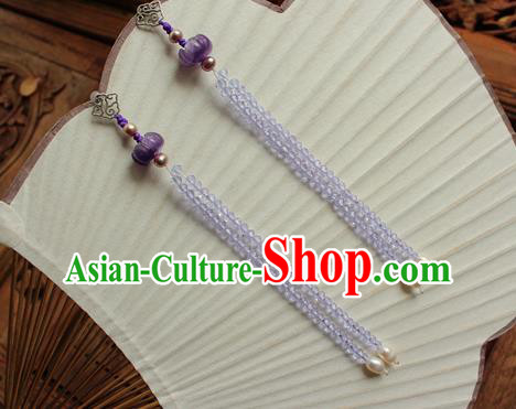 China Classical Cheongsam Pearls Tassel Ear Jewelry Handmade National Amethyst Earrings China Classical Cheongsam Pearls Tassel Ear Jewelry Handmade National Amethyst Earrings