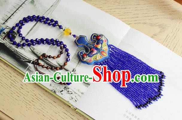 China Handmade Royalblue Beads Tassel Necklet Accessories Traditional Cheongsam Embroidered Sachet Necklace China Handmade Royalblue Beads Tassel Necklet Accessories Traditional Cheongsam Embroidered Sachet Necklace