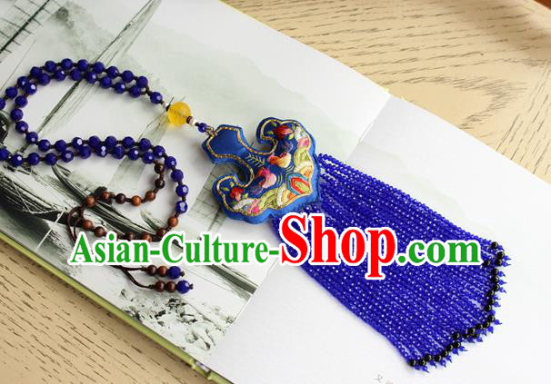 China Handmade Royalblue Beads Tassel Necklet Accessories Traditional Cheongsam Embroidered Sachet Necklace China Handmade Royalblue Beads Tassel Necklet Accessories Traditional Cheongsam Embroidered Sachet Necklace