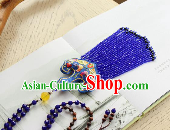 China Handmade Royalblue Beads Tassel Necklet Accessories Traditional Cheongsam Embroidered Sachet Necklace China Handmade Royalblue Beads Tassel Necklet Accessories Traditional Cheongsam Embroidered Sachet Necklace