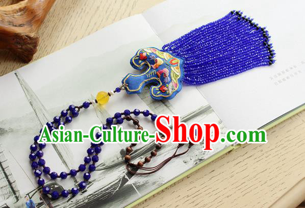 China Handmade Royalblue Beads Tassel Necklet Accessories Traditional Cheongsam Embroidered Sachet Necklace China Handmade Royalblue Beads Tassel Necklet Accessories Traditional Cheongsam Embroidered Sachet Necklace