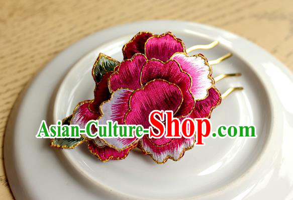 China Classical Cheongsam Hair Accessories Handmade National Embroidered Rosy Peony Hair Comb China Classical Cheongsam Hair Accessories Handmade National Embroidered Rosy Peony Hair Comb