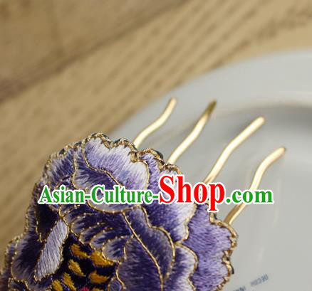 China Handmade National Embroidered Purple Peony Hair Comb Classical Cheongsam Hair Accessories China Handmade National Embroidered Purple Peony Hair Comb Classical Cheongsam Hair Accessories