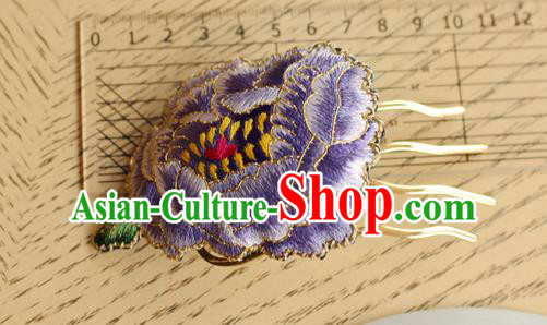 China Handmade National Embroidered Purple Peony Hair Comb Classical Cheongsam Hair Accessories China Handmade National Embroidered Purple Peony Hair Comb Classical Cheongsam Hair Accessories