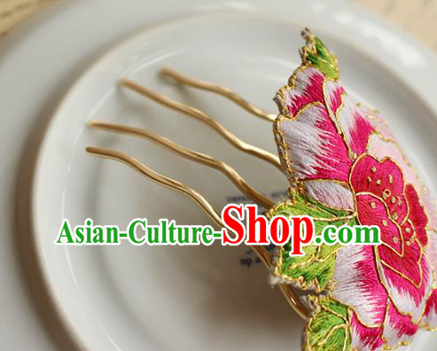 China Classical Cheongsam Hair Accessories National Handmade Embroidered Pink Peony Hair Comb China Classical Cheongsam Hair Accessories National Handmade Embroidered Pink Peony Hair Comb