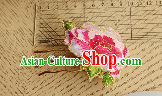 China Classical Cheongsam Hair Accessories National Handmade Embroidered Pink Peony Hair Comb China Classical Cheongsam Hair Accessories National Handmade Embroidered Pink Peony Hair Comb