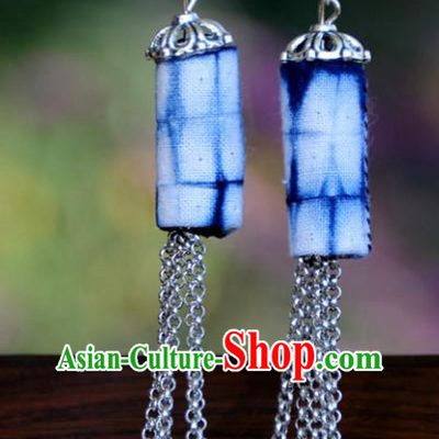 Chinese Handmade Cheongsam Ear Jewelry National Silver Bells Tassel Ear Accessories Yannan Ethnic Woman Batik Earrings