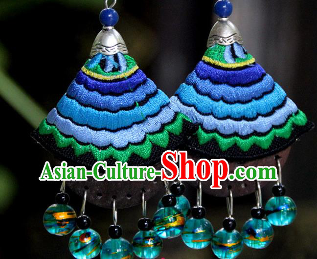 Chinese Yannan Ethnic Woman Earrings Handmade Embroidered Blue Ear Jewelry National Ear Accessories Chinese Yannan Ethnic Woman Earrings Handmade Embroidered Blue Ear Jewelry National Ear Accessories