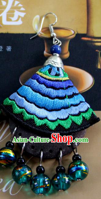 Chinese Yannan Ethnic Woman Earrings Handmade Embroidered Blue Ear Jewelry National Ear Accessories Chinese Yannan Ethnic Woman Earrings Handmade Embroidered Blue Ear Jewelry National Ear Accessories