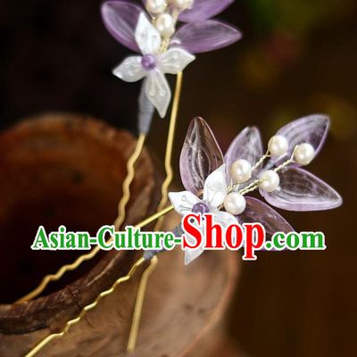 Chinese Ancient Palace Lady Shell Orchids Hairpin Traditional Song Dynasty Court Amethyst Hair Stick