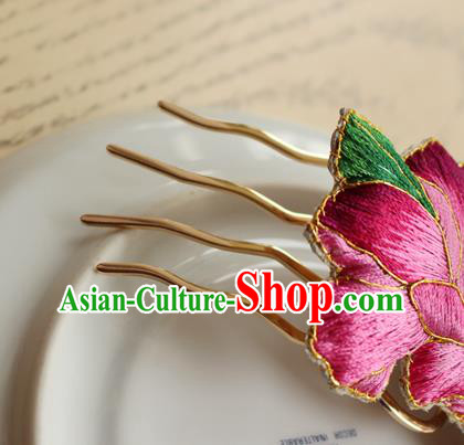 China Handmade Classical Cheongsam Hairpin National Embroidered Rosy Peony Hair Comb China Handmade Classical Cheongsam Hairpin National Embroidered Rosy Peony Hair Comb