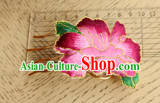 China Handmade Classical Cheongsam Hairpin National Embroidered Rosy Peony Hair Comb China Handmade Classical Cheongsam Hairpin National Embroidered Rosy Peony Hair Comb