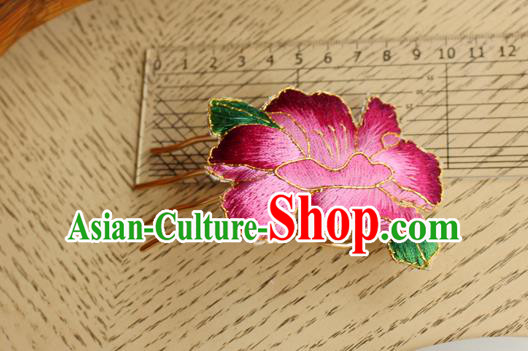 China Handmade Classical Cheongsam Hairpin National Embroidered Rosy Peony Hair Comb China Handmade Classical Cheongsam Hairpin National Embroidered Rosy Peony Hair Comb