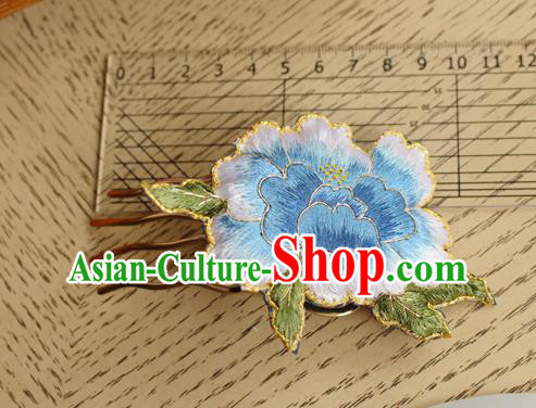 China Handmade Classical Cheongsam Hair Comb National Embroidered Light Blue Peony Hairpin China Handmade Classical Cheongsam Hair Comb National Embroidered Light Blue Peony Hairpin