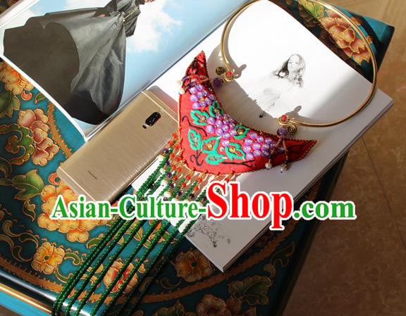 China Handmade Embroidered Red Sachet Necklet Accessories Traditional Cheongsam Tassel Brass Necklace China Handmade Embroidered Red Sachet Necklet Accessories Traditional Cheongsam Tassel Brass Necklace