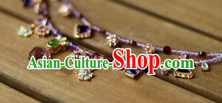 China Traditional Song Dynasty Amethyst Tassel Necklace Handmade Ancient Imperial Concubine Necklet Accessories China Traditional Song Dynasty Amethyst Tassel Necklace Handmade Ancient Imperial Concubine Necklet Accessories