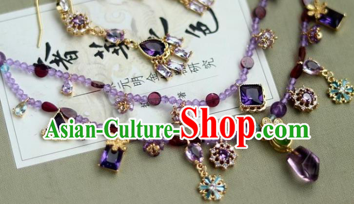China Traditional Song Dynasty Amethyst Tassel Necklace Handmade Ancient Imperial Concubine Necklet Accessories China Traditional Song Dynasty Amethyst Tassel Necklace Handmade Ancient Imperial Concubine Necklet Accessories